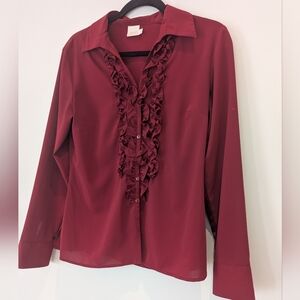 Cleo Burgundy Ruffle Front Blouse